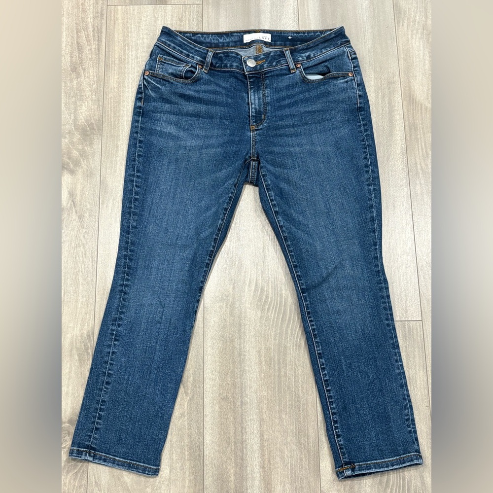 LOFT Women's Straight Leg Dark Blue Stretch Curvy Skinny Crop Size 29P 8